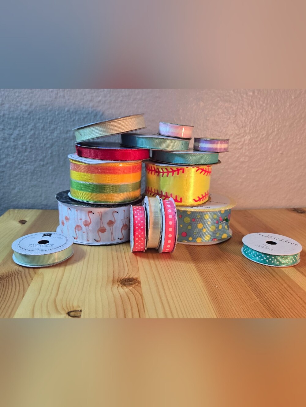 Assorted Decorative Craft Ribbon Bundle - Pink, Yellow, Red, Green, Blue